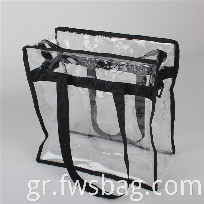 12 x 12 Στάδιο Ασφάλεια Εγκεκριμένα Μεγάλο Μαύρο Πλαστικό Όλο το Clear Vinyl PVC Tote Bag με μακρύ ιμάντα ώμου
